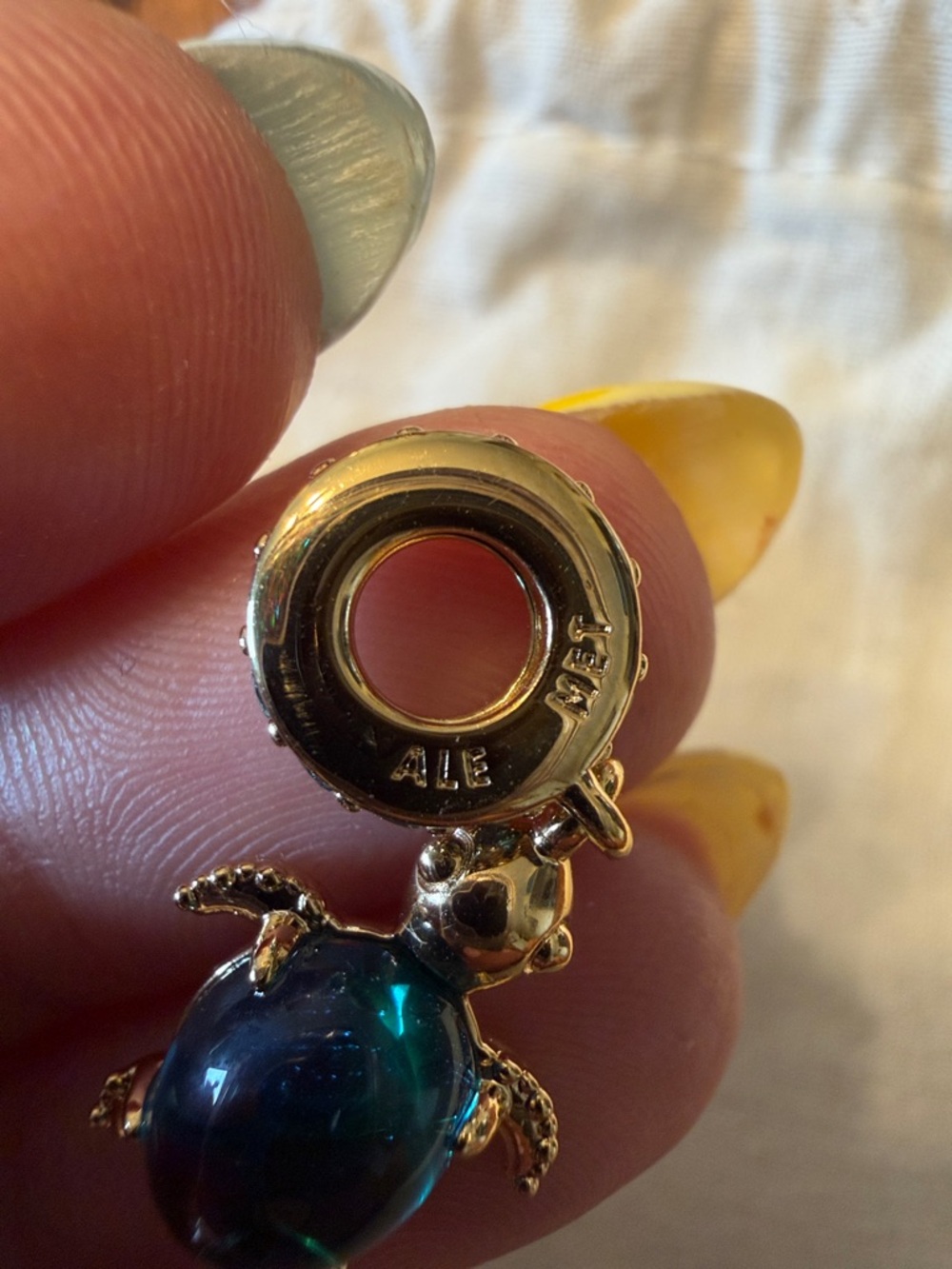Pandora Gold Turtle Charm with Blue-Green Glass Shell - Picture 4 of 4